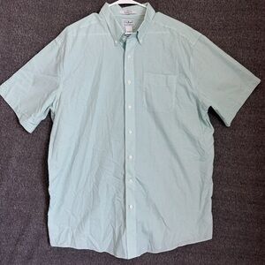 LL Bean Shirt Mens Tall White Green Plaid Traditional Fit Short Sleeve Sz XL